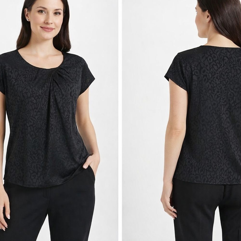 evan picone petite pm black textured career jaguar blouse top